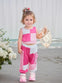 Girls' Sleeveless Vest and Pants Set - Cute Pink and White Geometric Pattern, Crew Neck, Stretchy Polyester Blend, Regular Fit, Summer Outfit for Youngsters, for Outdoor FD6124A